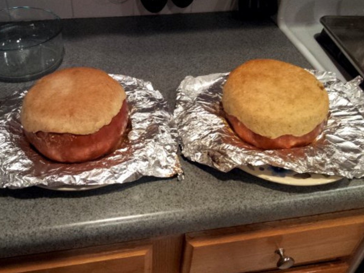 Chicken Pot Pie in a Pumpkin graphic with two baked pumpkins topped with crust.