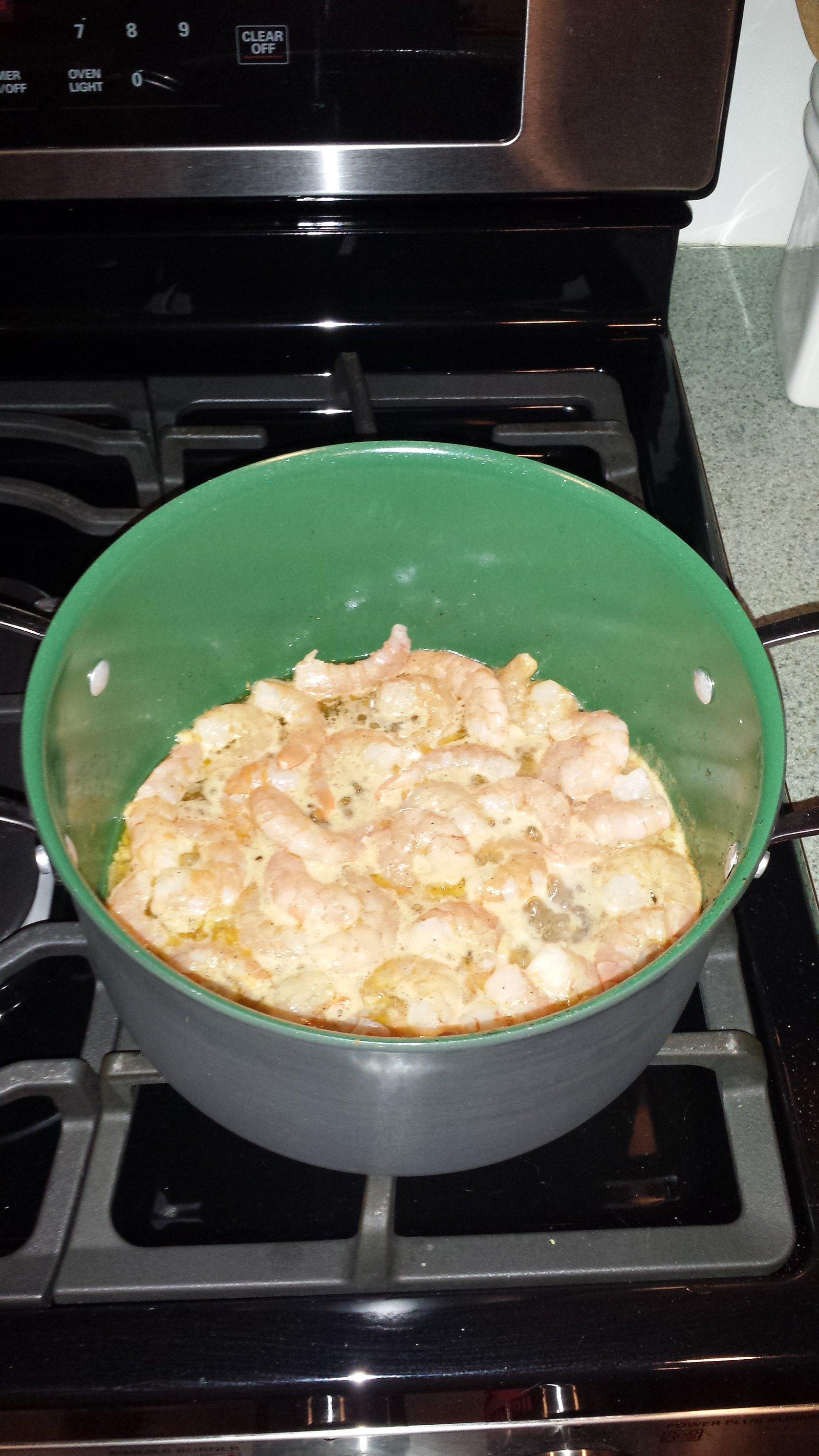 This is our shrimp cooking in our pasta sauce.