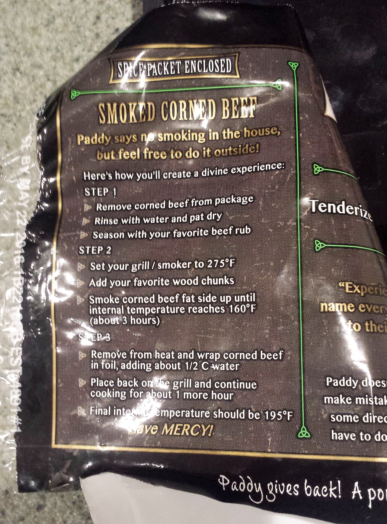 Here's a picture of the package that had the cooking instructions.