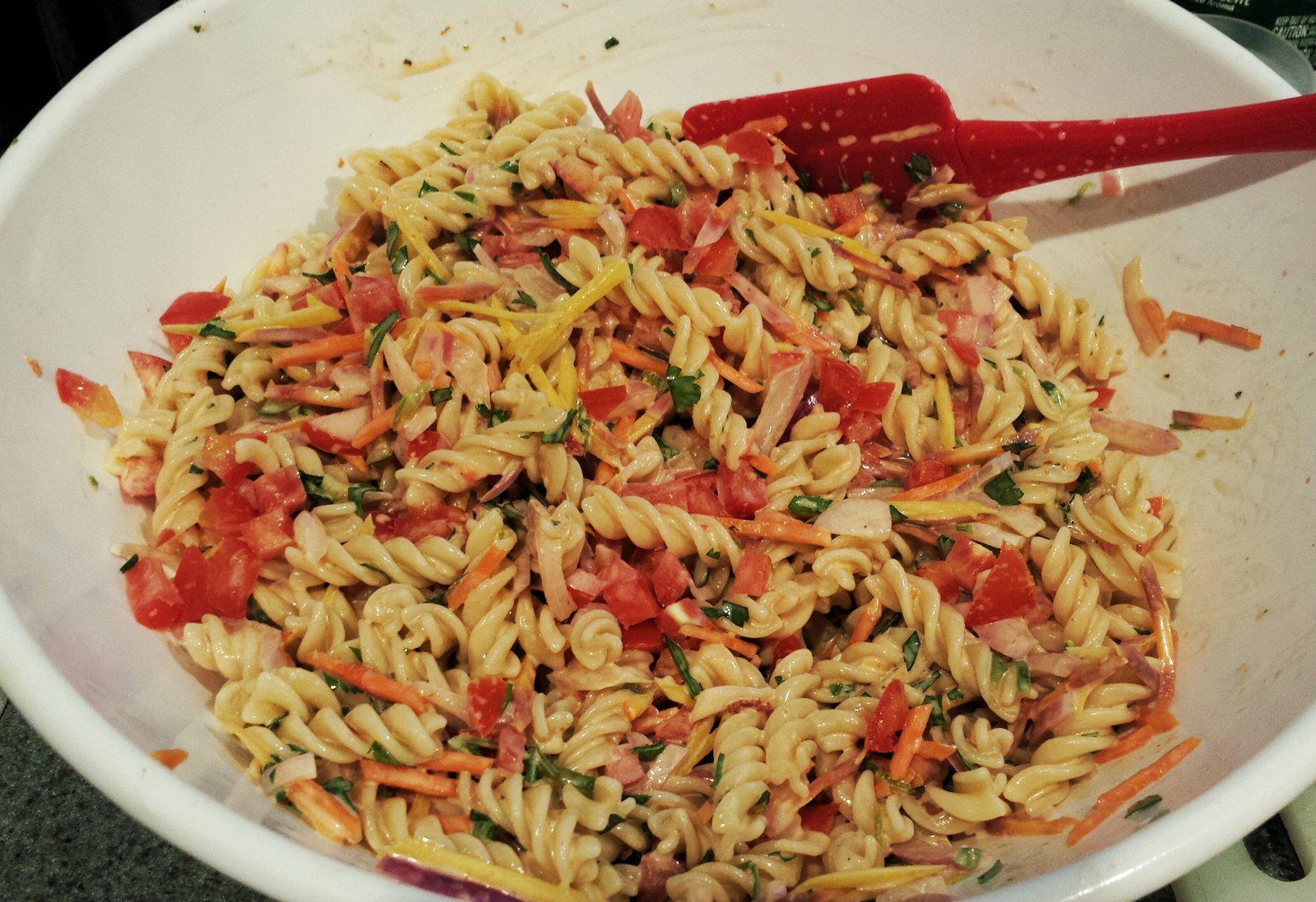 Chipotle Pasta Salad after it's been mixed.
