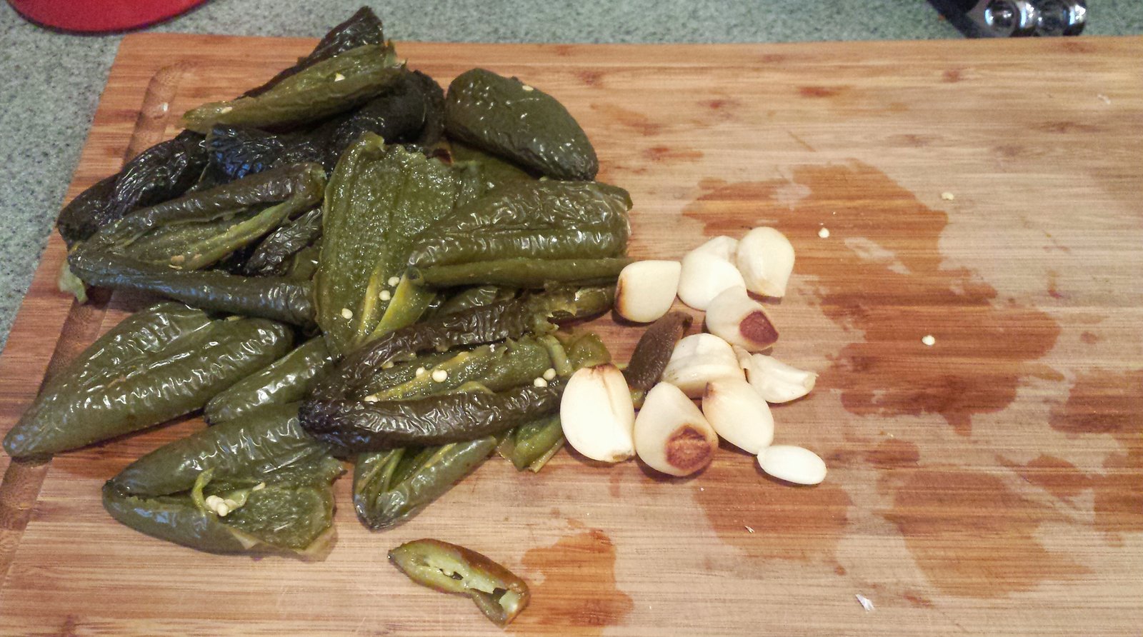 Peppers and Garlic ready to be blanched.