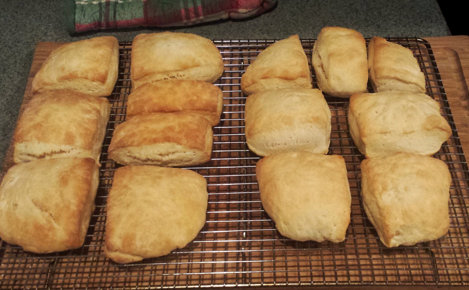 Homemade biscuits, buttermilk on the left, regular milk on the right.