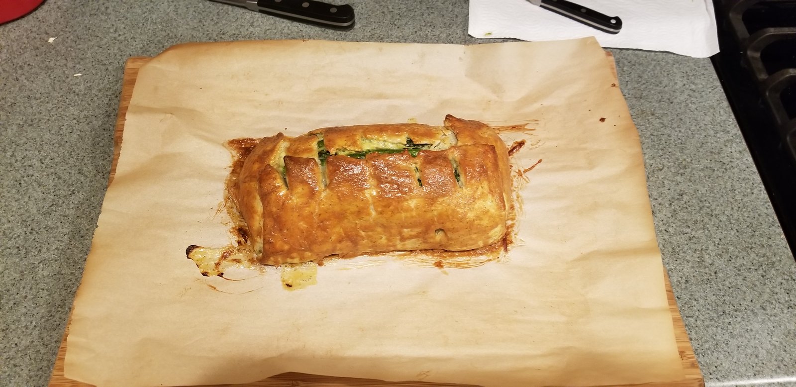 The finished salmon en croute.