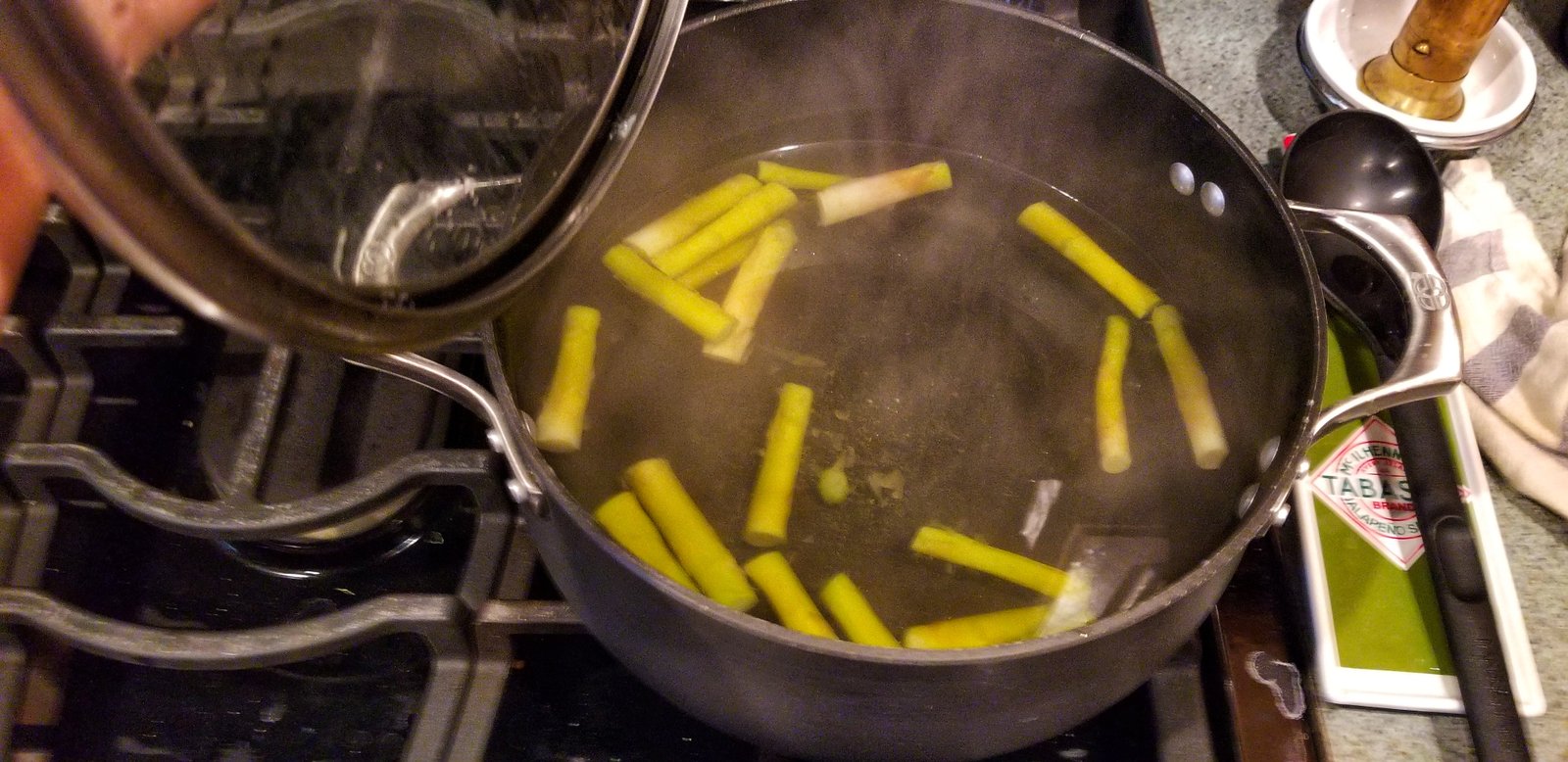 Asparagus ends simmering