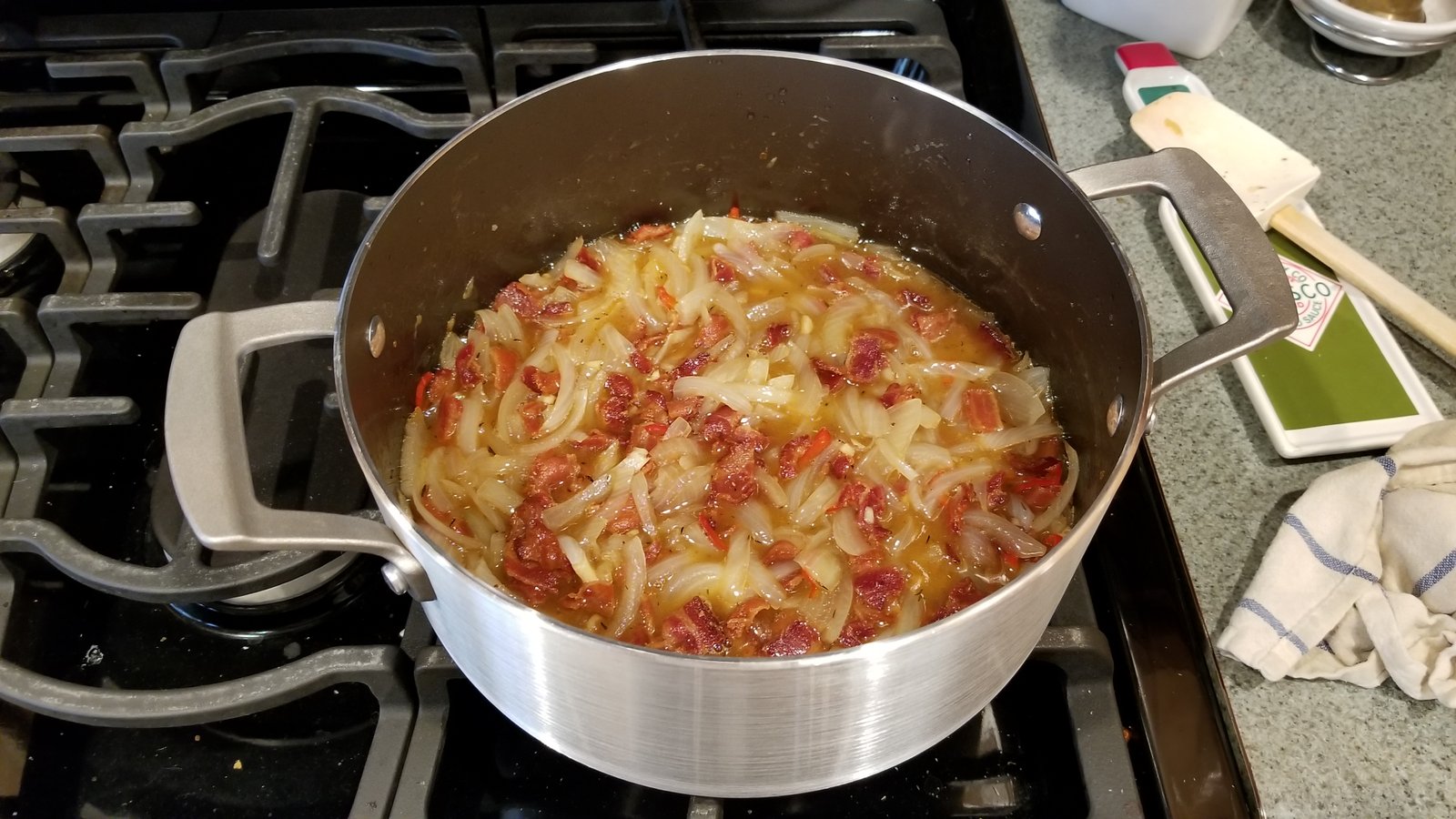 Bacon mixed into onion mixture