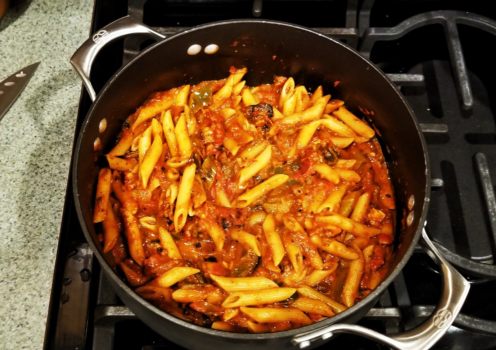 Fajita pasta with smoked jalapeno sauce.