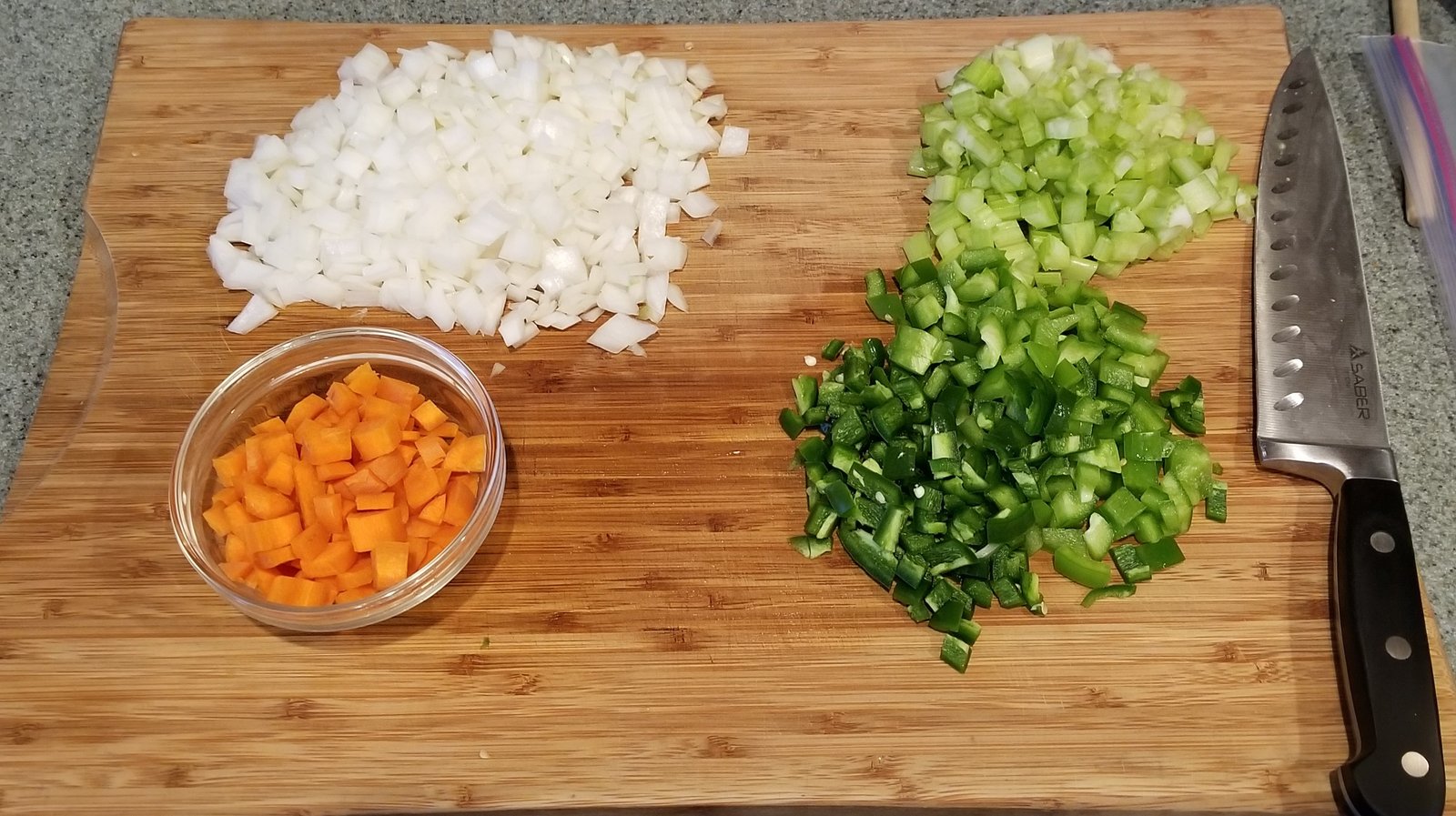 Vegetables for the soffritto to go into the black eyed pea soup.