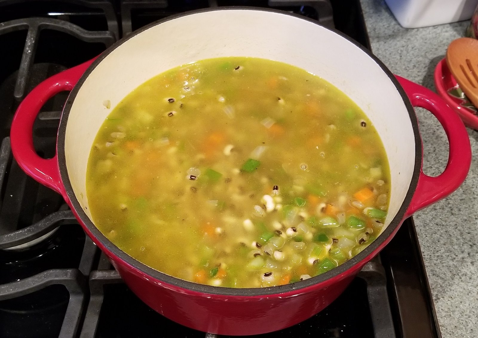 Black eyed pea soup starting to cook.
