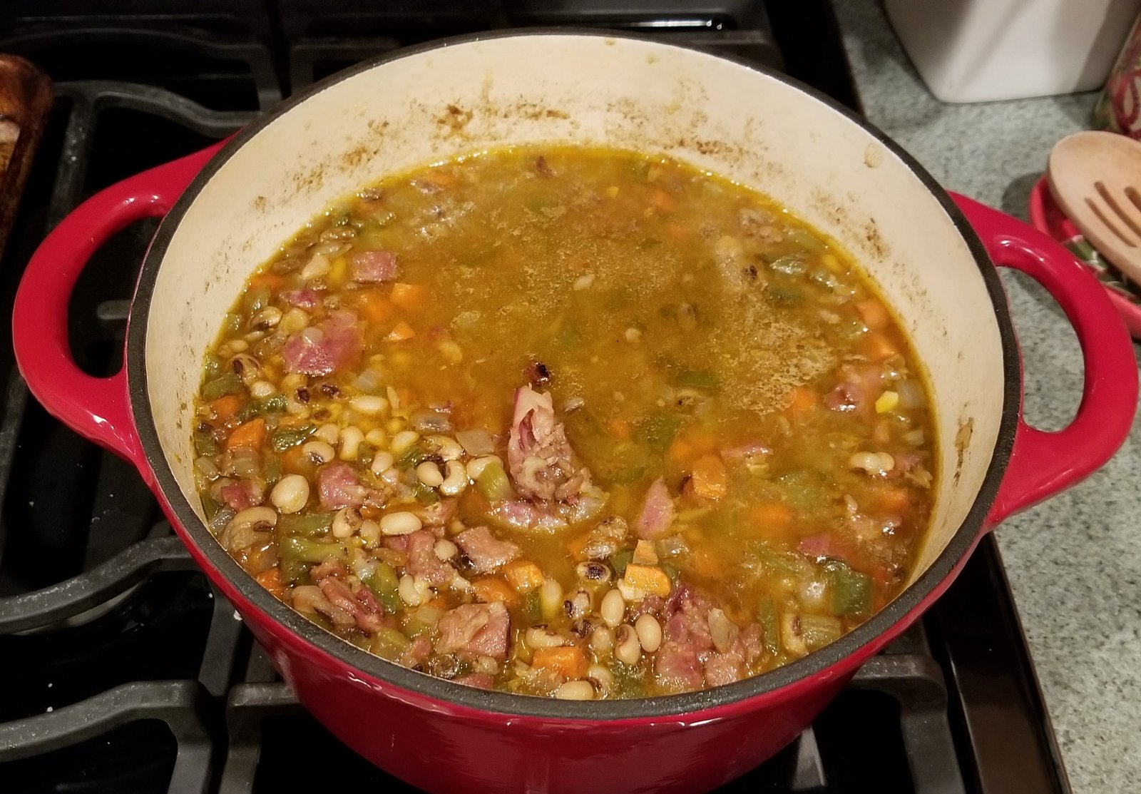 Black eyed pea soup simmering