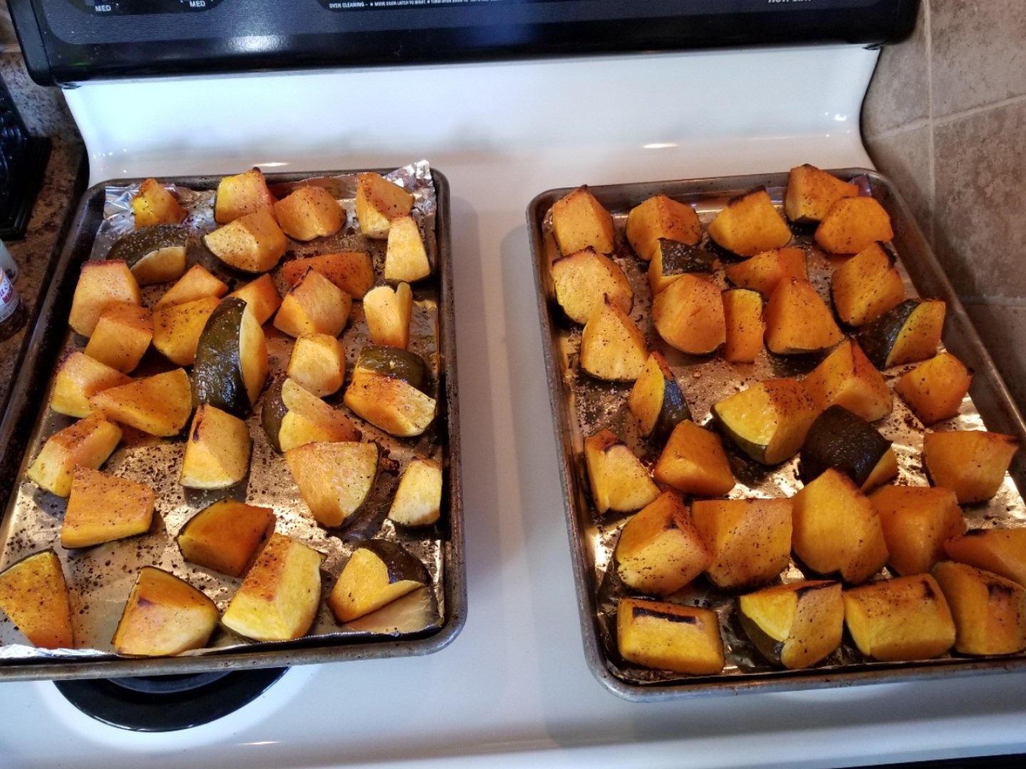 Here are the roasted pumpkin pieces after being roasted for about 1 hour.