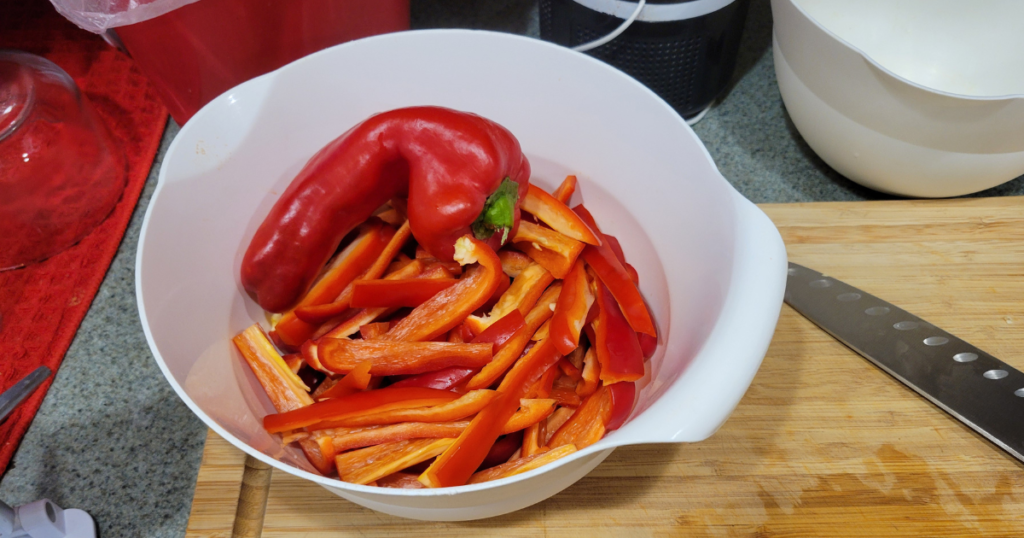 This is a picture of the Sweet Italian Pepper and some of the slices of peppers that we used.