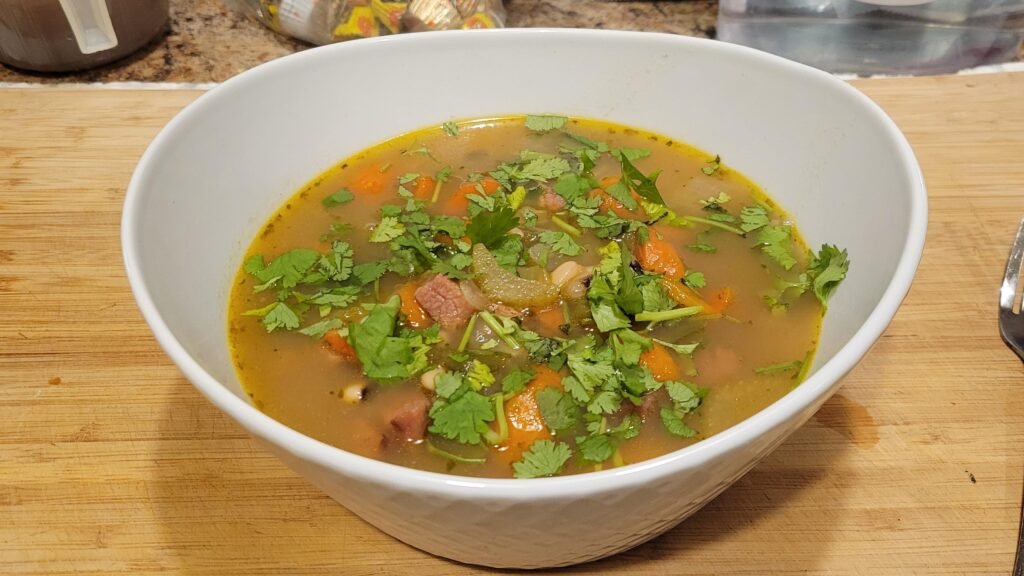 Black-eyed Pea Soup with cilantro sprinkled over the top.